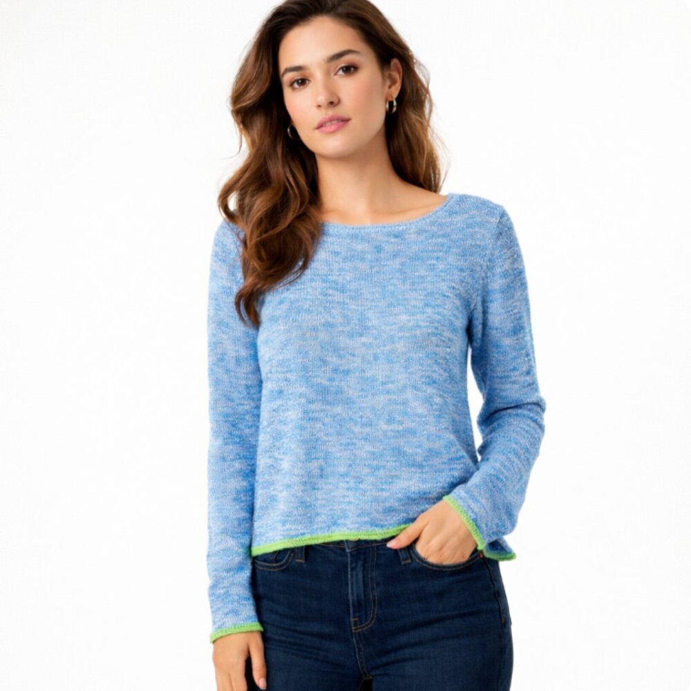 Lilly Pulitzer Blue Knit Sweater Size XL Lightweight Long Sleeve 100% Cotton